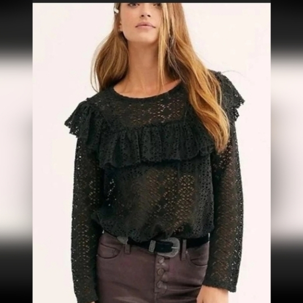 Free People - lace top- Chocolate Brown